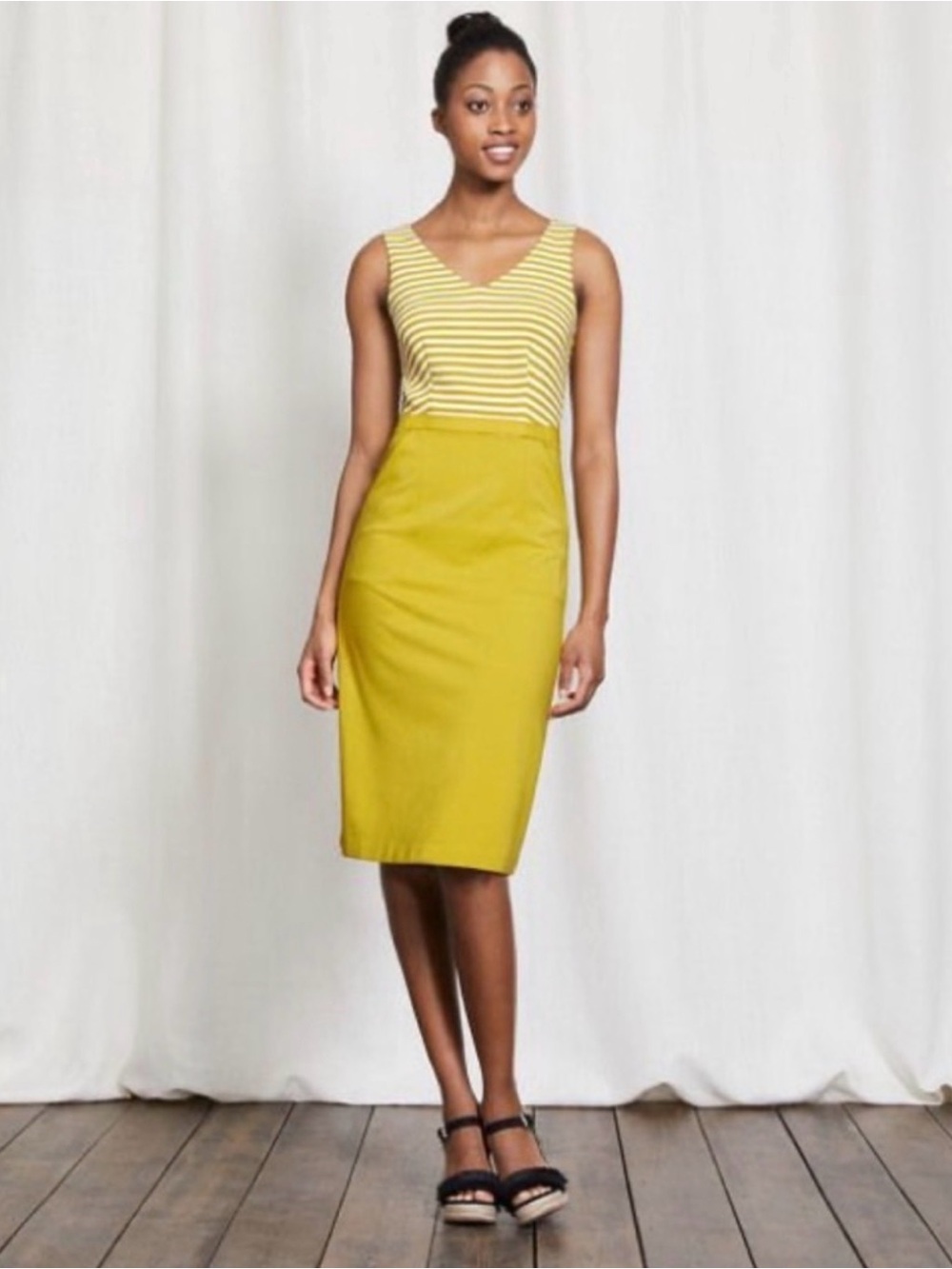 BODEN Belle Ponte Dress Yellow Stripe Colorblock Size 8L